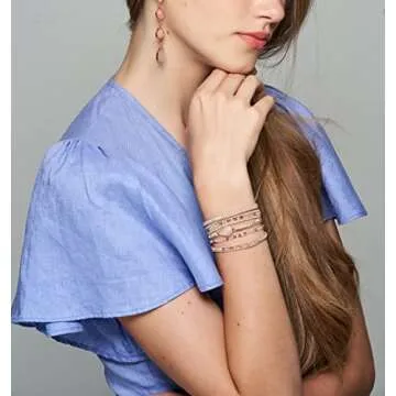 G2F DESIGN Bracelet for Women – Handmade Vegan Boho Natural Stone Layered Bracelet, Thailand Bohemian Stackable Beaded Wrap Bracelets (A2-Rose Gem)