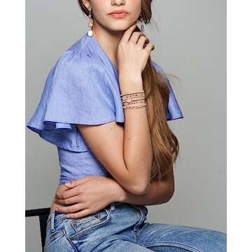 G2F DESIGN Bracelet for Women – Handmade Vegan Boho Natural Stone Layered Bracelet, Thailand Bohemian Stackable Beaded Wrap Bracelets (A2-Rose Gem)