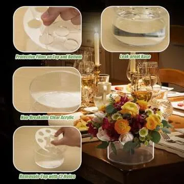 ToBeAce 4 Pcs Acrylic Flower Vase, Round Clear Acrylic Vases Floral Centerpiece for Dining Tables Wedding Centerpiece Table Decorations Low Flower Vases with 12 Holes for Party Wedding Birthday Decor