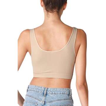 NIKIBIKI Women Seamless Basic Crop Top Bralette, Made in U.S.A, One Size (Stone)