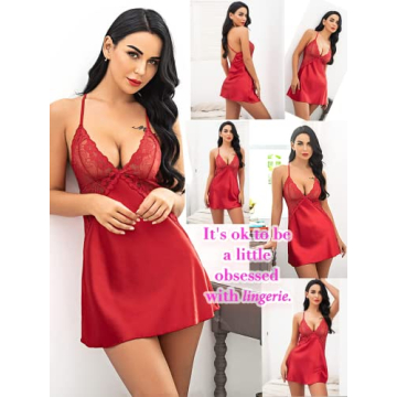 Avidlove Satin Nightgown Lingerie for Women - Red Satin Chemise