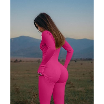 OQQ Women Ribbed Long Sleeve Yoga Jumpsuit