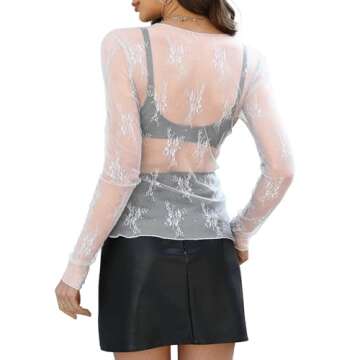 WIHOLL Summer Tops for Women 2024 Trendy Sexy Vacation Beach Sheer Lace T-Shirts Basic Slim Fit Elegant White XL