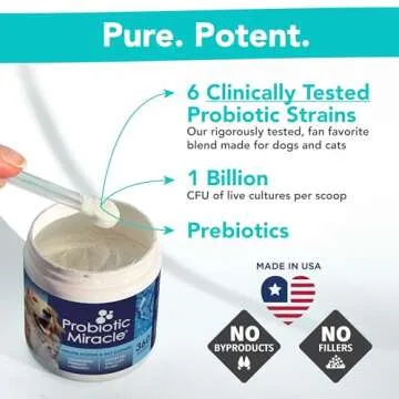 NUSENTIA Probiotics for Dogs -(360 Scoops)-Probiotic Miracle -Advanced, Species Specific Probiotics and Prebiotics to Stop Diarrhea, Loose Stool, and Yeast-Plus Immune Support