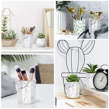 WAVEYU Pen Holder, Stand for Desk Pencil Cup for Girls Kids Durable Ceramic Desk Organizer Makeup Br...