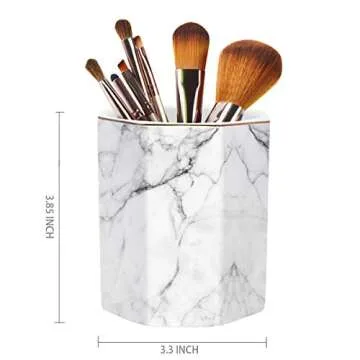 WAVEYU Pen Holder, Stand for Desk Pencil Cup for Girls Kids Durable Ceramic Desk Organizer Makeup Brush Holder for Office, Classroom, Home, White Marble