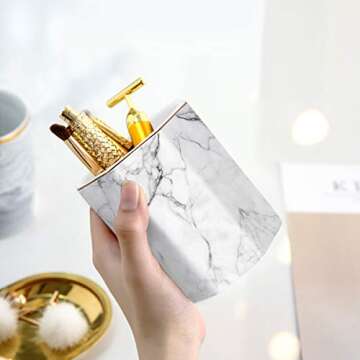 WAVEYU Pen Holder, Stand for Desk Pencil Cup for Girls Kids Durable Ceramic Desk Organizer Makeup Brush Holder for Office, Classroom, Home, White Marble