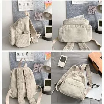 GGOOB Small Backpack Purse for Women Cute Mini Backpack Purse Aesthetic Backpack Tiny Corduroy Backpack Mini Bookbag Purse