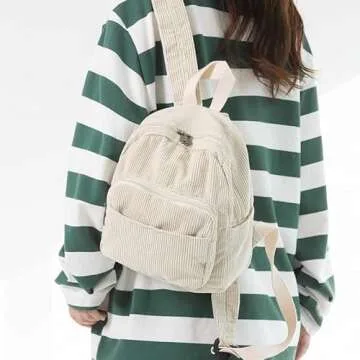 GGOOB Small Backpack Purse for Women Cute Mini Backpack Purse Aesthetic Backpack Tiny Corduroy Backpack Mini Bookbag Purse