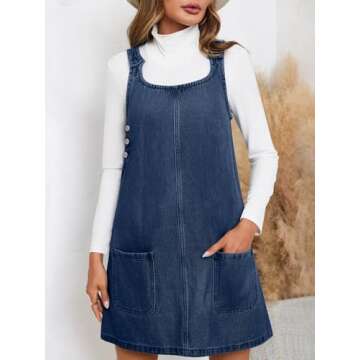 BZB Women's Sleeveless Casual Denim Dress Crewneck Vintage Overall Mini Dress with Pockets