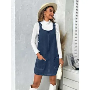 BZB Women's Sleeveless Casual Denim Dress Crewneck Vintage Overall Mini Dress with Pockets