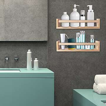 birola Nursery Shelves, Naturel Wood Floating Wall Bookshelf for Kids, Bathroom Decor, Kitchen Spice Rack (Burlywood), Set of 2