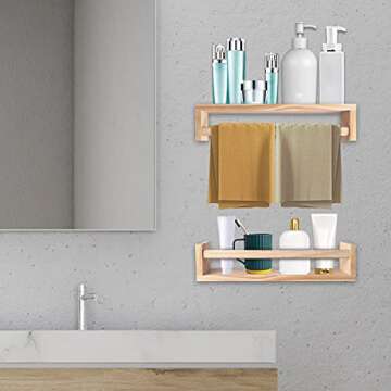 birola Nursery Shelves, Naturel Wood Floating Wall Bookshelf for Kids, Bathroom Decor, Kitchen Spice Rack (Burlywood), Set of 2