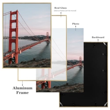 Frametory, 18x24 Aluminum Frame, Metal Wall Mount Frame for Prints with Real Glass, Great for Photos, Artworks, Posters, Puzzle (Gold, 1-Pack)