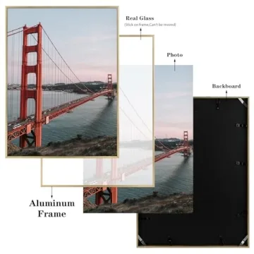 Frametory, 18x24 Aluminum Frame, Metal Wall Mount Frame for Prints with Real Glass, Great for Photos, Artworks, Posters, Puzzle (Gold, 1-Pack)