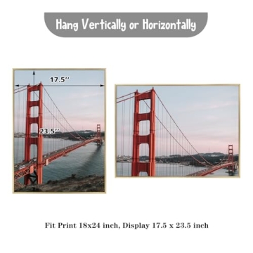 Frametory, 18x24 Aluminum Frame, Metal Wall Mount Frame for Prints with Real Glass, Great for Photos, Artworks, Posters, Puzzle (Gold, 1-Pack)