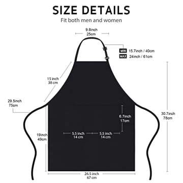 4 Packs Chef Apron, Black Waterproof Apron, Adjustable Apron with 2 Pockets for Men Women, Professio...