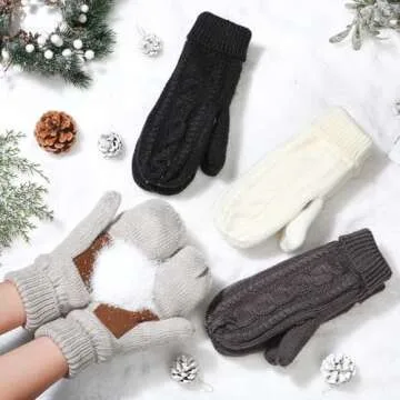 Coume Women Mittens Winter Gloves Cozy Thick Knitted Gloves Warm Soft Lining Cold Weather Mittens Gifts(Light Gray,1 Pair)