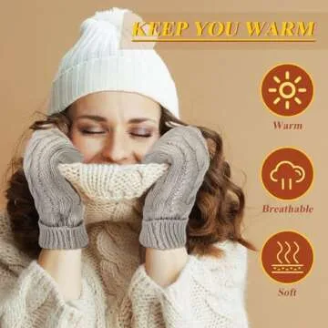 Coume Women Mittens Winter Gloves Cozy Thick Knitted Gloves Warm Soft Lining Cold Weather Mittens Gifts(Light Gray,1 Pair)