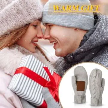 Coume Women Mittens Winter Gloves Cozy Thick Knitted Gloves Warm Soft Lining Cold Weather Mittens Gifts(Light Gray,1 Pair)