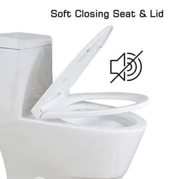 SouNor 12"Rough in Elongated Ceramics One Piece Toilet with Soft Closing Seat,3-Inch Flush Valve,Top Dual Flush(1.1/1.6 GPF) for Modern Bathroom Easy Install Comfort Water Closet, White (1012).