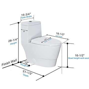 SouNor 12"Rough in Elongated Ceramics One Piece Toilet with Soft Closing Seat,3-Inch Flush Valve,Top Dual Flush(1.1/1.6 GPF) for Modern Bathroom Easy Install Comfort Water Closet, White (1012).