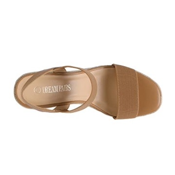 DREAM PAIRS Womens Open Toe Espadrilles Dressy Platform Sandals Slip on Elastic Ankle Strap Wedges Sandals SDPW222W Camel Size 7.5