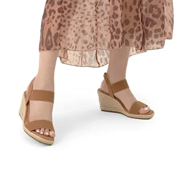 DREAM PAIRS Womens Open Toe Espadrilles Dressy Platform Sandals Slip on Elastic Ankle Strap Wedges Sandals SDPW222W Camel Size 7.5