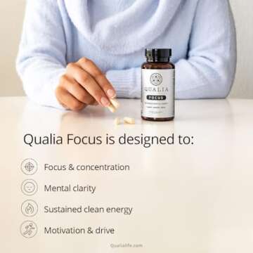 Qualia FOCUS Brain Booster Supplement | A Powerful Nootropic Designed to Deliver Sustained Mental Energy, Alertness, Concentration & Memory | With Ginkgo Biloba, L-Theanine Plus | 1 Month Supply