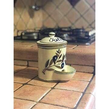CERAMICHE D'ARTE PARRINI- Italian Ceramic Jar Salt Holder Decorated Country Hand Painted Made in ITALY Tuscan Art Pottery