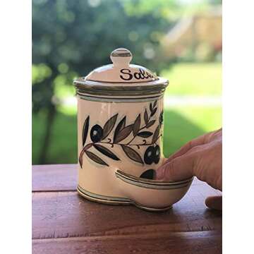 CERAMICHE D'ARTE PARRINI- Italian Ceramic Jar Salt Holder Decorated Country Hand Painted Made in ITALY Tuscan Art Pottery