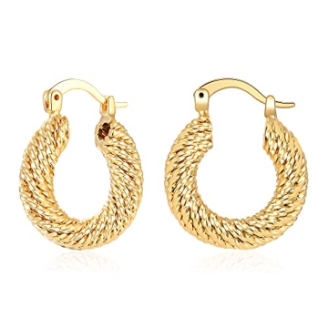 Twisted Gold Hoop Earrings – 14k Gold Plated Fashion Jewelry Gift