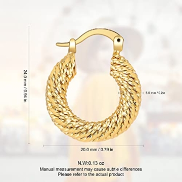 Twisted Gold Hoop Earrings for Women 14k Plated Fashion Jewelry