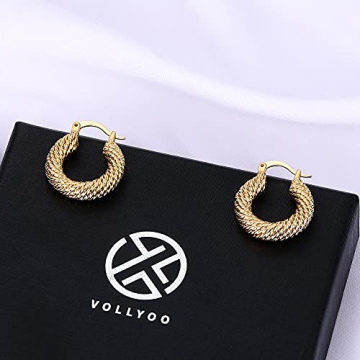 Twisted Gold Hoop Earrings for Women 14k Plated Fashion Jewelry