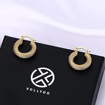 Twisted Gold Hoop Earrings for Women 14k Plated Fashion Jewelry