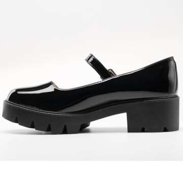 Women's Round Toe Ankle Strap Mary Janes Platform Low Heel Chunky Pumps Oxford Dress Shoes Black