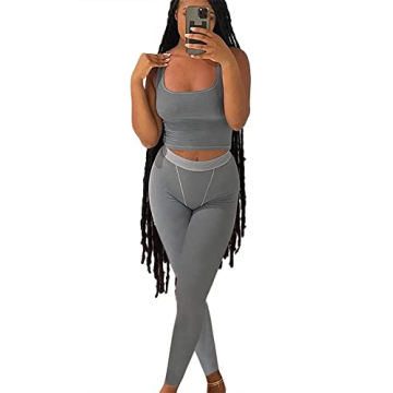 LICOBOD Casual Workout Sets 2 Piece Outfits for Women Ribbed Crop Tank Top High Waist Yoga Leggings ...