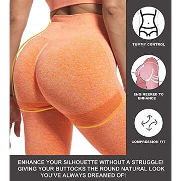 CHRLEISURE Butt Lifting Workout Leggings for Women, Scrunch Butt Gym Seamless Booty Tight (Orange, S)