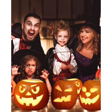 SHANHEJIAN Pumpkin Carving Kit, 21 Pcs Stainless Steel Pumpkin Carving Stencils with 4 Halloween Car...