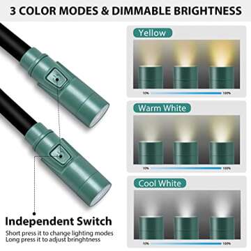 Led Neck Reading Light Book Lights for Reading in Bed 360° Flexible Arms 3 Color Modes Multiple Bri...