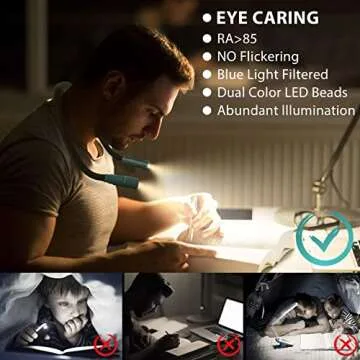 Led Neck Reading Light Book Lights for Reading in Bed 360° Flexible Arms 3 Color Modes Multiple Brightness Rechargeable Long Lasting Perfect for Knitting, Repairing, Travelling, Camping (Dark Green)