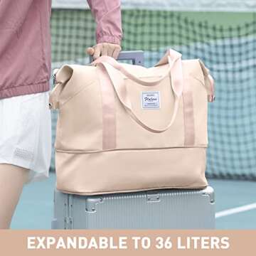 Large Travel Tote Bag, Waterproof Expandable Duffel Gym Tote Bag,Weekender Carry On Overnight Bags f...