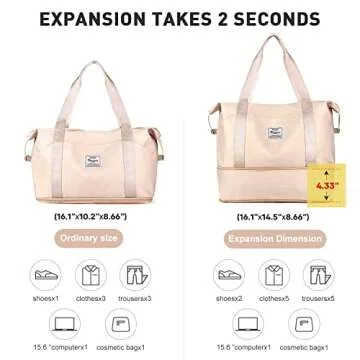 Large Travel Tote Bag, Waterproof Expandable Duffel Gym Tote Bag,Weekender Carry On Overnight Bags for Women with Trolley Sleeve Wet Pocket,travel duffel bags,Beige