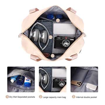 Large Travel Tote Bag, Waterproof Expandable Duffel Gym Tote Bag,Weekender Carry On Overnight Bags for Women with Trolley Sleeve Wet Pocket,travel duffel bags,Beige