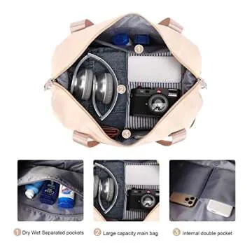 Large Travel Tote Bag, Waterproof Expandable Duffel Gym Tote Bag,Weekender Carry On Overnight Bags for Women with Trolley Sleeve Wet Pocket,travel duffel bags,Beige