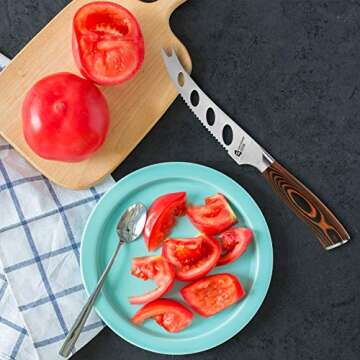 TUO Cheese Knife - Tomato Knife Serrated Knife 5.5" German knife Mutil-Use Pakkawood Handle Gift Box -Fiery Phoenix Series
