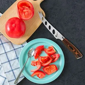 TUO Cheese Knife - Tomato Knife Serrated Knife 5.5" German knife Mutil-Use Pakkawood Handle Gift Box -Fiery Phoenix Series