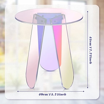 Acrylic Round Clear Iridescent Side Table Rainbow Acrylic Coffee Table Rainbow Colors End Tables Modern Accent Night Stand Iridescent Table for Bistro Office (Iridescent Style, 17.8 x 17.8 x 4.3 Inch)