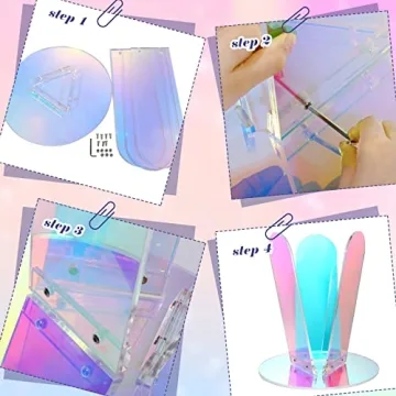 Acrylic Round Clear Iridescent Side Table Rainbow Acrylic Coffee Table Rainbow Colors End Tables Modern Accent Night Stand Iridescent Table for Bistro Office (Iridescent Style, 17.8 x 17.8 x 4.3 Inch)