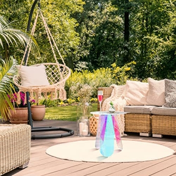 Acrylic Round Clear Iridescent Side Table Rainbow Acrylic Coffee Table Rainbow Colors End Tables Modern Accent Night Stand Iridescent Table for Bistro Office (Iridescent Style, 17.8 x 17.8 x 4.3 Inch)